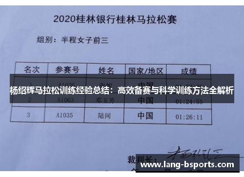杨绍辉马拉松训练经验总结：高效备赛与科学训练方法全解析