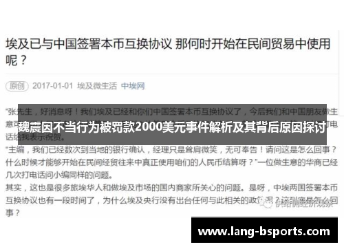 魏震因不当行为被罚款2000美元事件解析及其背后原因探讨 魏震因不当行为被罚款2000美元事件解析及其背后原因探讨